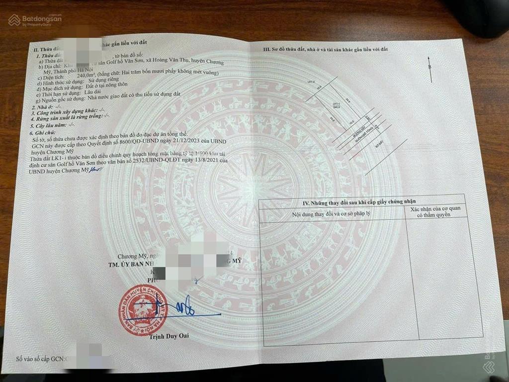 5.5 tỷ 240m2 full thổ cư view triệu đô tại hồ văn sơn chương mỹ hà nội