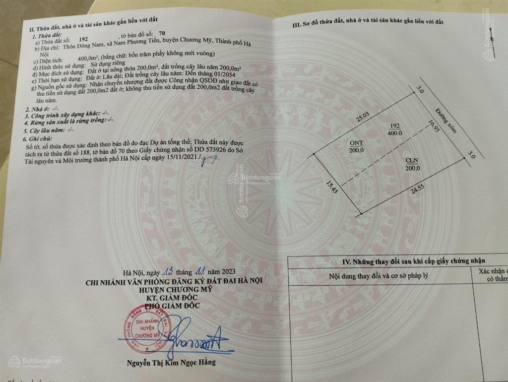 3,5 tỷ 400m² có 200m² thổ cư tại xã xuân mai hàng phân lô cho nhà đầu tư