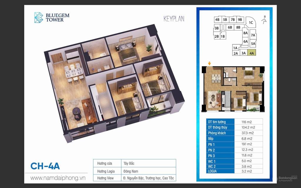 Bán gấp căn 3pn mới tinh bluegem thanh trì giá 64tr/m2, bàn giao quý 2/2026.  0967 513 ***