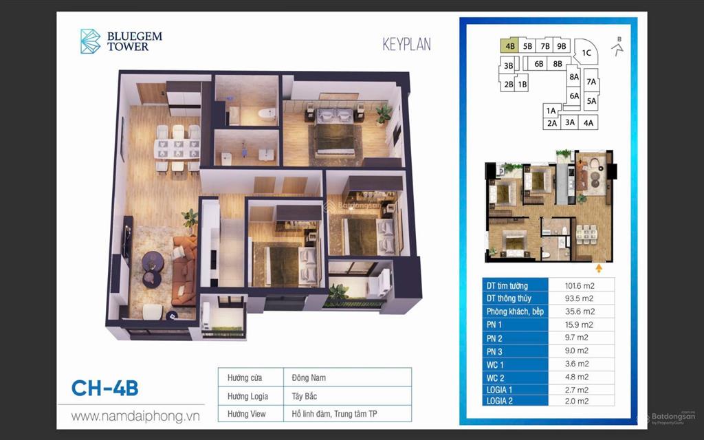 Bán gấp căn 3pn mới tinh bluegem thanh trì giá 64tr/m2, bàn giao quý 2/2026.  0967 513 ***