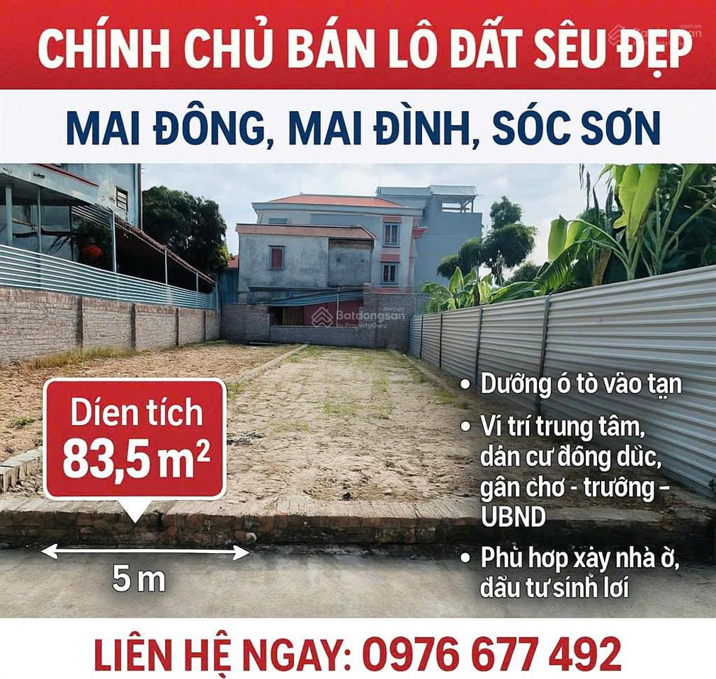 Bán đất đẹp 83.5m2 mai đông, mai đình, sóc sơn ô tô vào tận đất giá hợp lý. 0976 677 ***