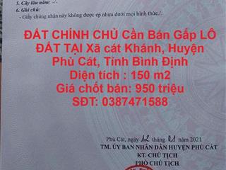 ĐẤT CHÍNH CHỦ Cần Bán Gấp LÔ ĐẤT TẠI Xã cát Khánh, Huyện Phù Cát, Tỉnh Bình Định