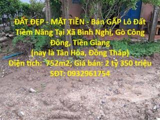 ĐẤT ĐẸP - MẶT TIỀN - Bán GẤP Lô Đất Tiềm Năng Tại Xã Bình Nghị, Gò Công Đông, Tiền Giang