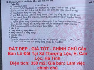 ĐẤT ĐẸP - GIÁ TỐT - CHÍNH CHỦ Bán Lô Đất Tại Xã Thượng Lộc, H. Can Lộc, Hà Tĩnh