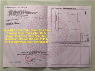 NHÀ ĐẸP - GIÁ TỐT - Chính Chủ Cần Bán Nhà Vườn Tại Xã Tân Bình, Huyện Vĩnh Cửu, Tỉnh Đồng