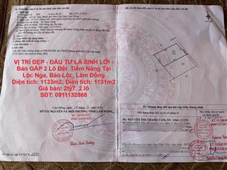 VỊ TRÍ ĐẸP - ĐẦU TƯ LÀ SINH LỜI - Bán GẤP 2 Lô Đất  Tiềm Năng Tại Lộc Nga, Bảo Lộc, Lâm