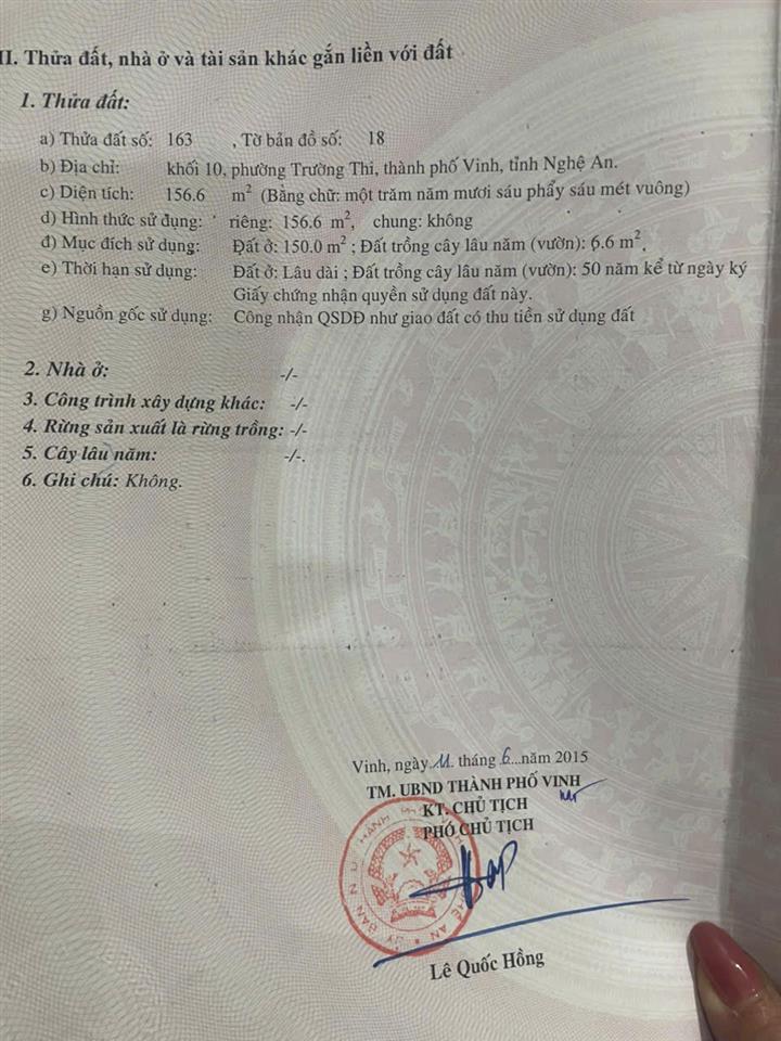 HOT HOT HOT -CHÍNH CHỦ BÁN CĂN NHÀ 2 TẦNG MẶT TIỀN Tại Võ Thị Sáu, Trường Thi, T.P. Vinh,