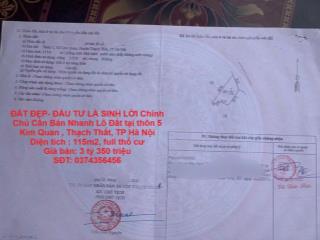 ĐẤT ĐẸP- ĐẦU TƯ LÀ SINH LỜI Chính Chủ Cần Bán Nhanh Lô Đất tại Kim Quan, Thạch Thất, TP