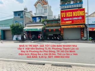 NHÀ VỊ TRÍ ĐẸP- GIÁ TỐT CẦN BÁN NHANH Nhà cấp 4  mặt tiền Đường TL19. Phường Thạnh Lộc cũ