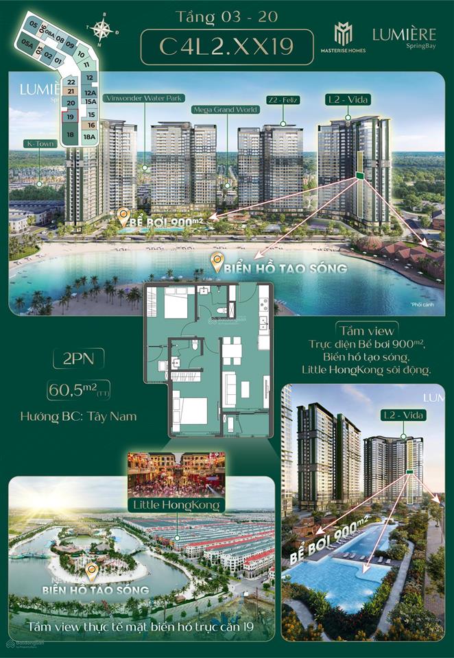 Độc quyền căn 2n tầng trung view bể bơi, hồ tạo sóng siêu đẹp tòa l2, tiêu chuẩn 5*. 0936 047 ***