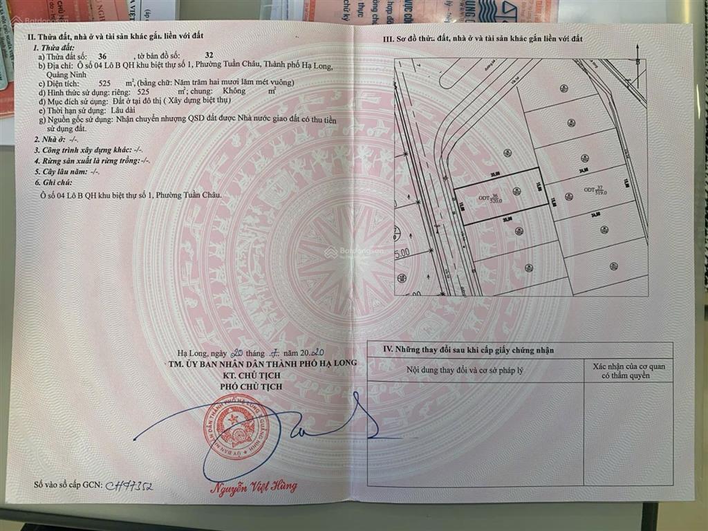 Chính chủ bán căn biệt thự 4 tầng view biển 525m2 gần biển trung tâm du lịch tuần châu, hạ long.