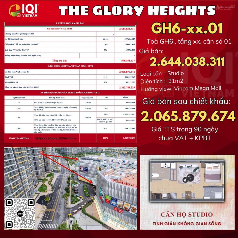 Căn studio 2 tỷ 065 đang tốt nhất phân khu glory heights tại vinhomes grand park
