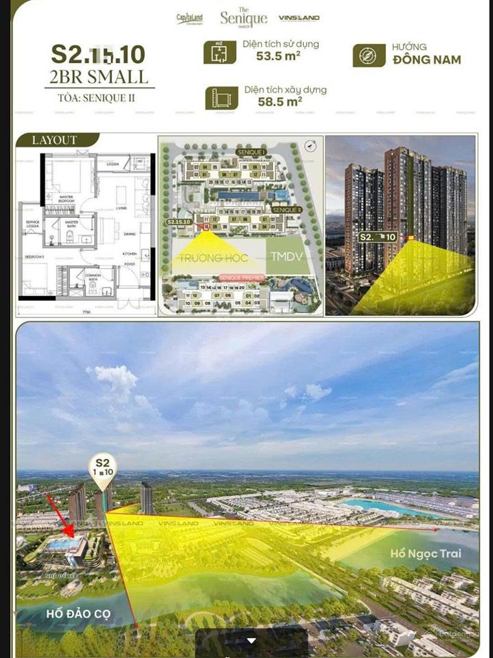 Căn 2n2vs the senique hanoi hướng đn tầng trung đẹp, view biển hồ, chiết khấu khủng, không chênh