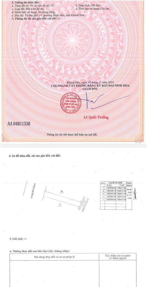 Bán đất mt minh mạng, tdp 14, phường ninh hòa, đoạn đã làm đường nhựa