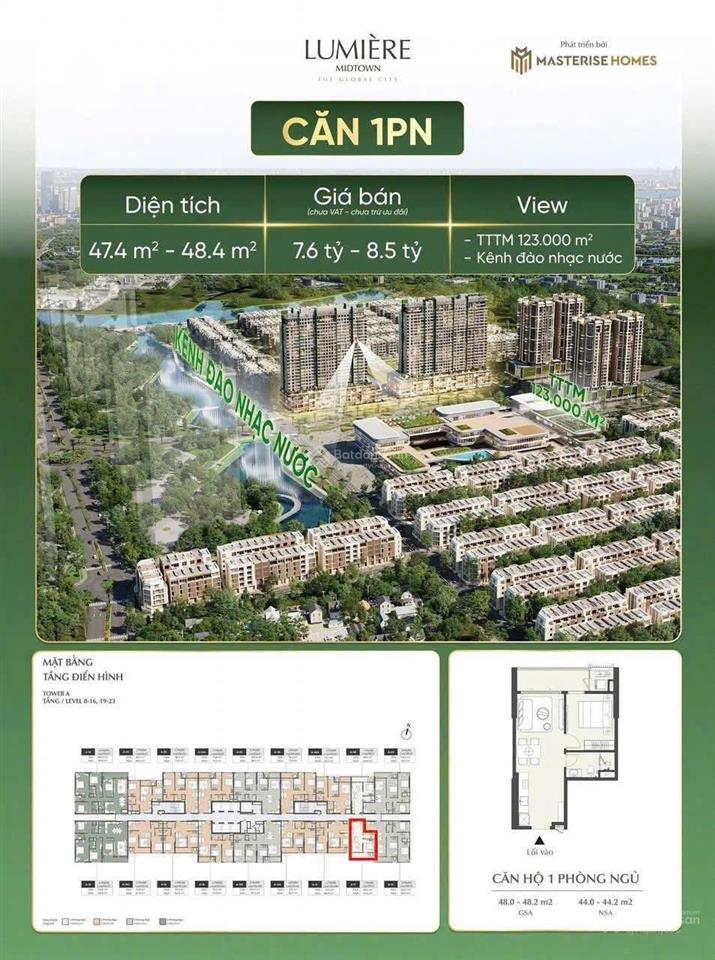 Bán căn hộ 2pn 70m2 view nhạc nước lumiere midtown giá chỉ 9,257 tỷ, ck lên đến 12%,  0912 282 ***