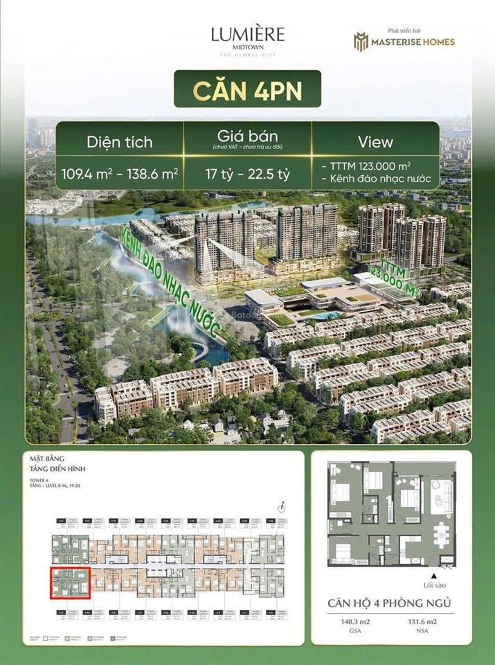 Bán căn hộ 2pn 70m2 view nhạc nước lumiere midtown giá chỉ 9,257 tỷ, ck lên đến 12%,  0912 282 ***