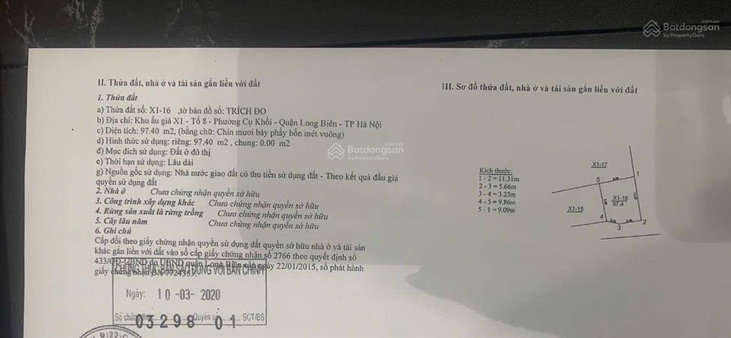 Bán đất tại cự khối, long biên, hà nội, 300 triệu/m2, 97.4m2, view đẹp, nhiều tiện ích