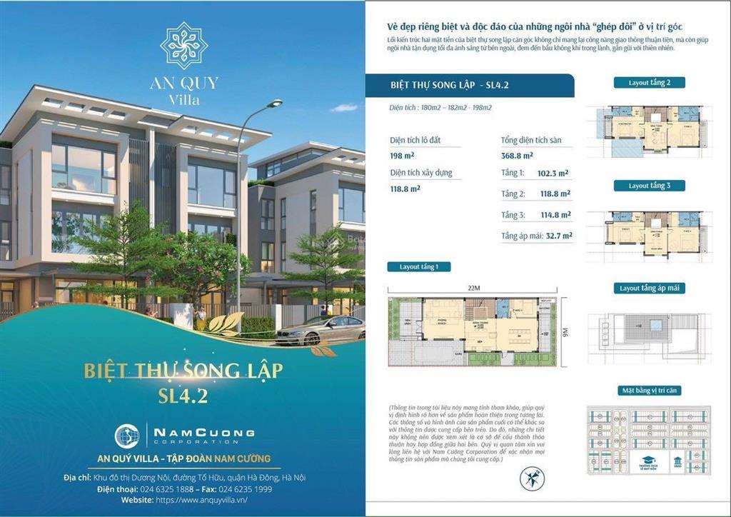 Bán biệt thự 2 mặt đường an phú shop villa, kđt nam cường. vừa ở vừa kinh doanh quá đẹp sổ đỏ sẵn