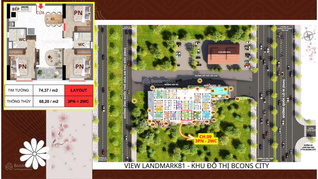 Thanh toán 164 triệu sở hữu căn hộ 3pn  bcons asahi  view landmark 81  chiết khấu 128 triệu