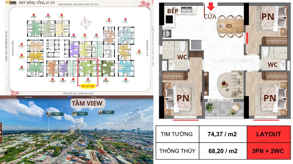 Thanh toán 164 triệu sở hữu căn hộ 3pn  bcons asahi  view landmark 81  chiết khấu 128 triệu