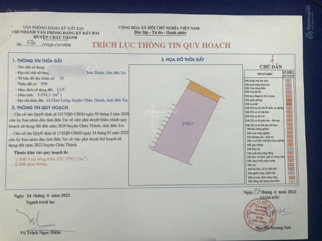 Cần bán 3074 m2 đất mặt tiền ql57b tại xã giao long, tỉnh vĩnh long