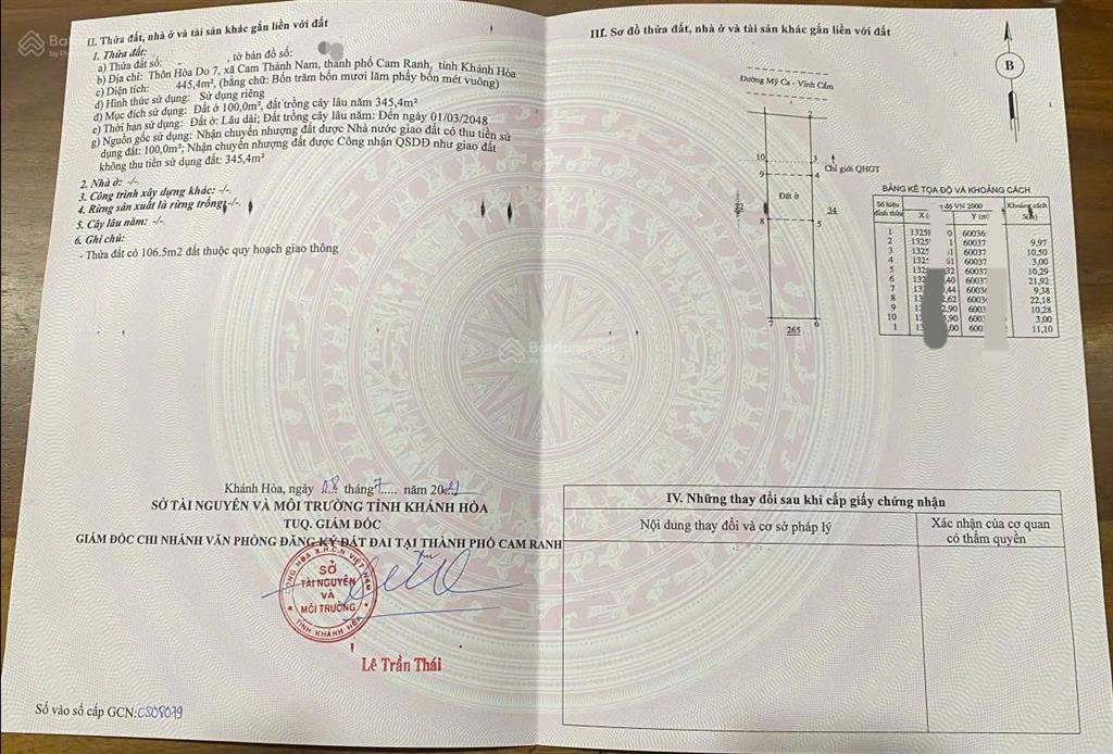 Bán đất mặt tiền nguyễn công trứ 445.4m2, cam ranh vị trí đẹp, thích hợp kinh doanh đa ngành nghề