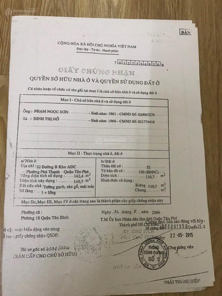 Bán nhà mặt phố đường b khu biệt thự adc, phú thạnh, tân phú, giá cực chất 10,8 tỷ, 110m2 ngang 5m