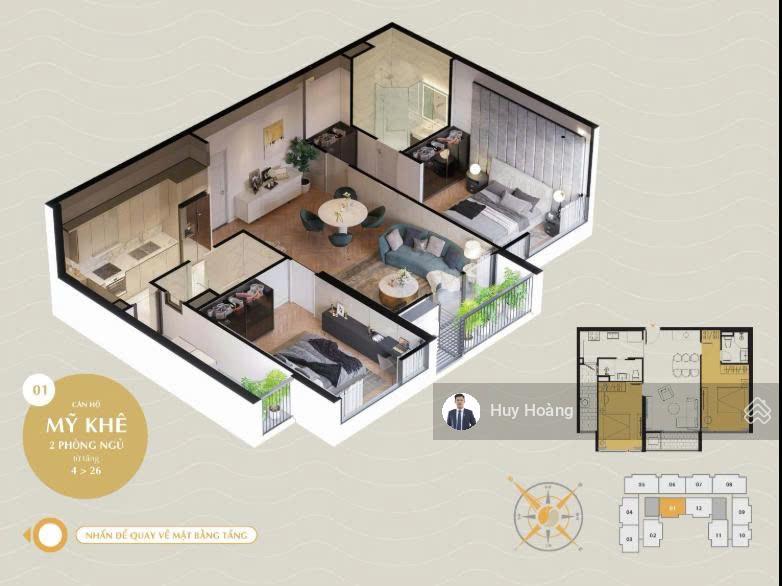 Từ cđt  đặc biệt căn 2pn mã căn 07  dt 77,5m2 view pháo hoa  full nội thất  chỉ 3,x tỷ