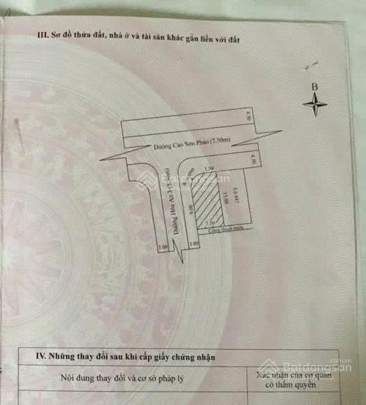 Bán lô góc 2 mặt tiền đường cao sơn pháo, ngay chợ hòa an. dt 104m2, giá 7 tỷ 6 tl