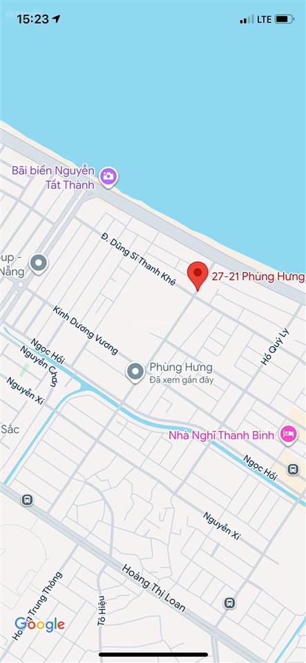 Bán đất mặt tiền đường phùng hưng, thanh khê, sát biển, giá 16 tỷ 8 tl