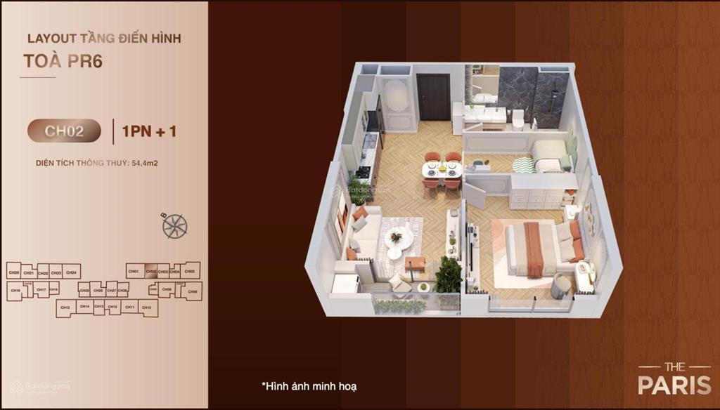 Bán căn 1 phòng ngủ + 1, 50m2 giá 3.02 tỷ, view thoáng, tầng trung, ký hđmb trực tiếp cđt