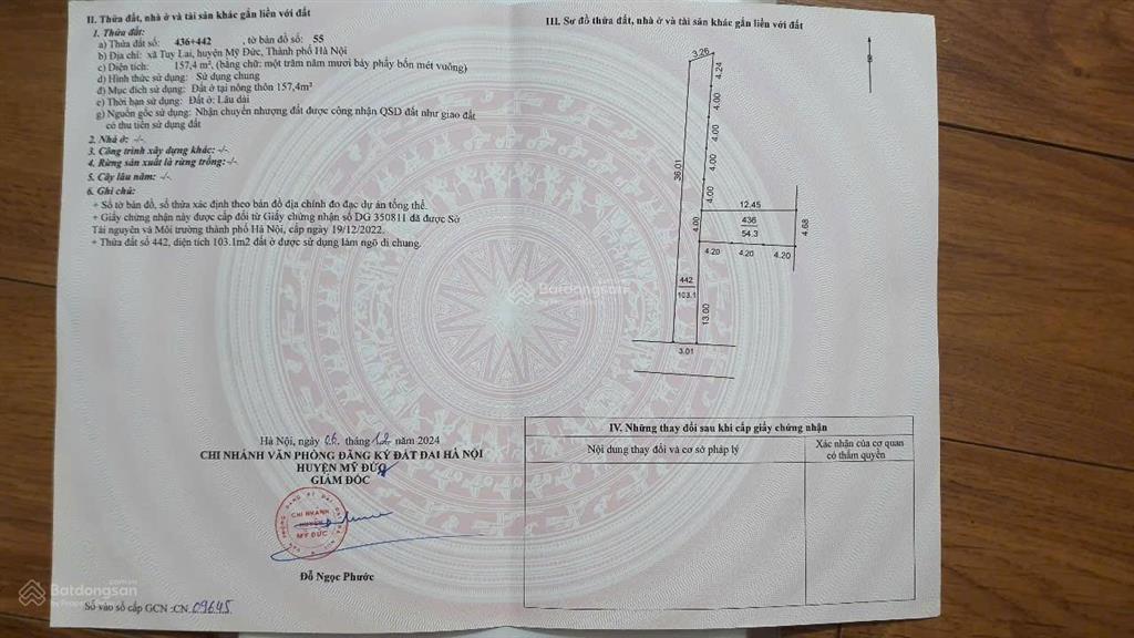 Bán đất tại tuy lai, mỹ đức, hà nội, 1,03 tỷ, 54,3m2 cực chất