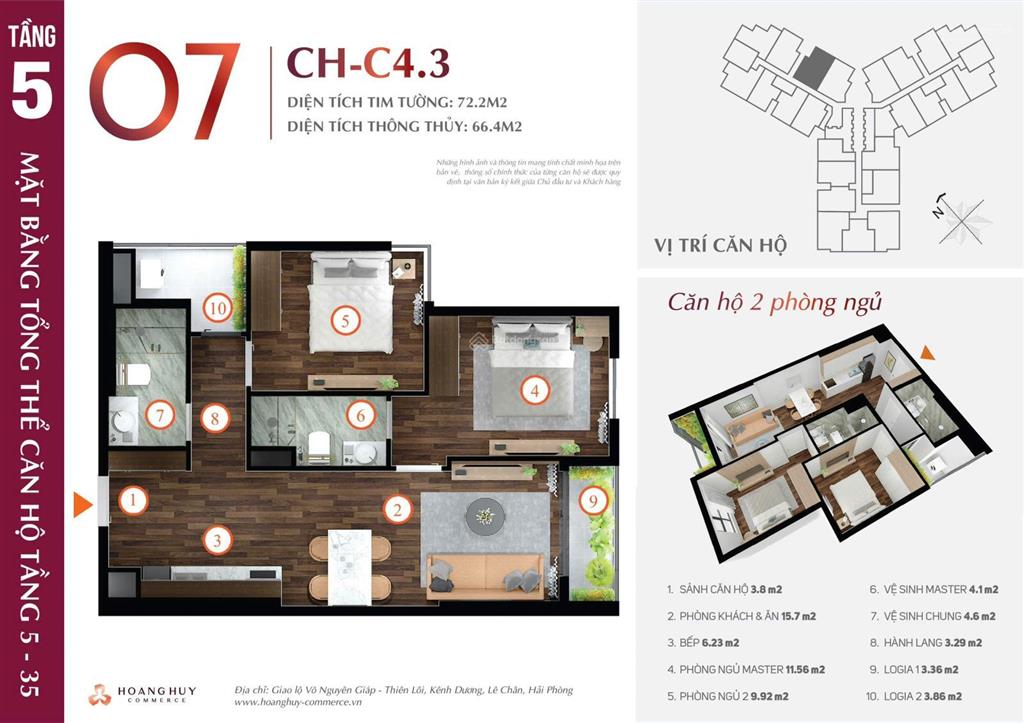 Chủ nhà cần tiền bán nhanh căn hộ 07 dt rộng 72.2m2 tại chung cư hoàng huy commerce giá chỉ 2,67 tỷ