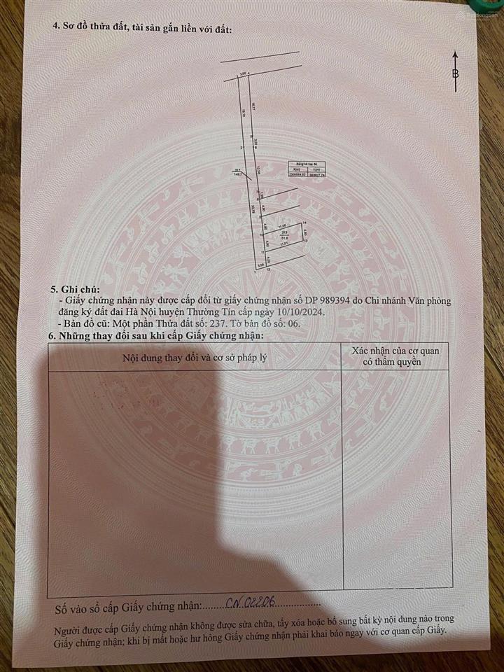 Bán đất ngay trung tâm xã chương dương, 1,93 tỷ, 51,8m2, mặt tiền 4,8m