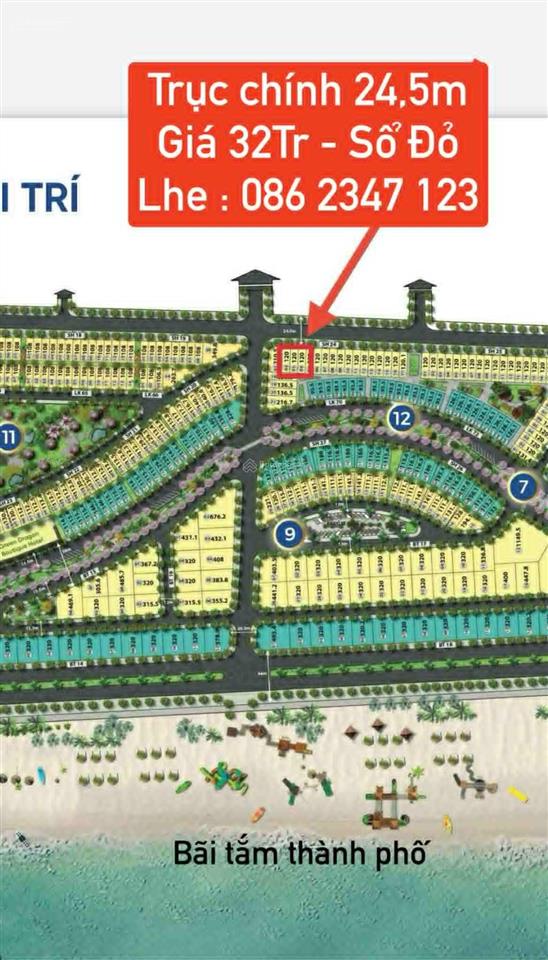Chính chủ cắt lỗ 120m2 áp góc, gần biển, trục chính đường 22,5m sổ đỏ chỉ 29tr/m2