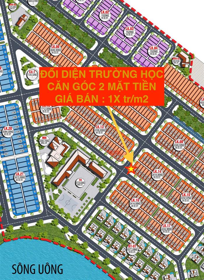 Góc 2 mặt tiền, đối diện trường học, có sổ đỏ giá 1xtr/m2