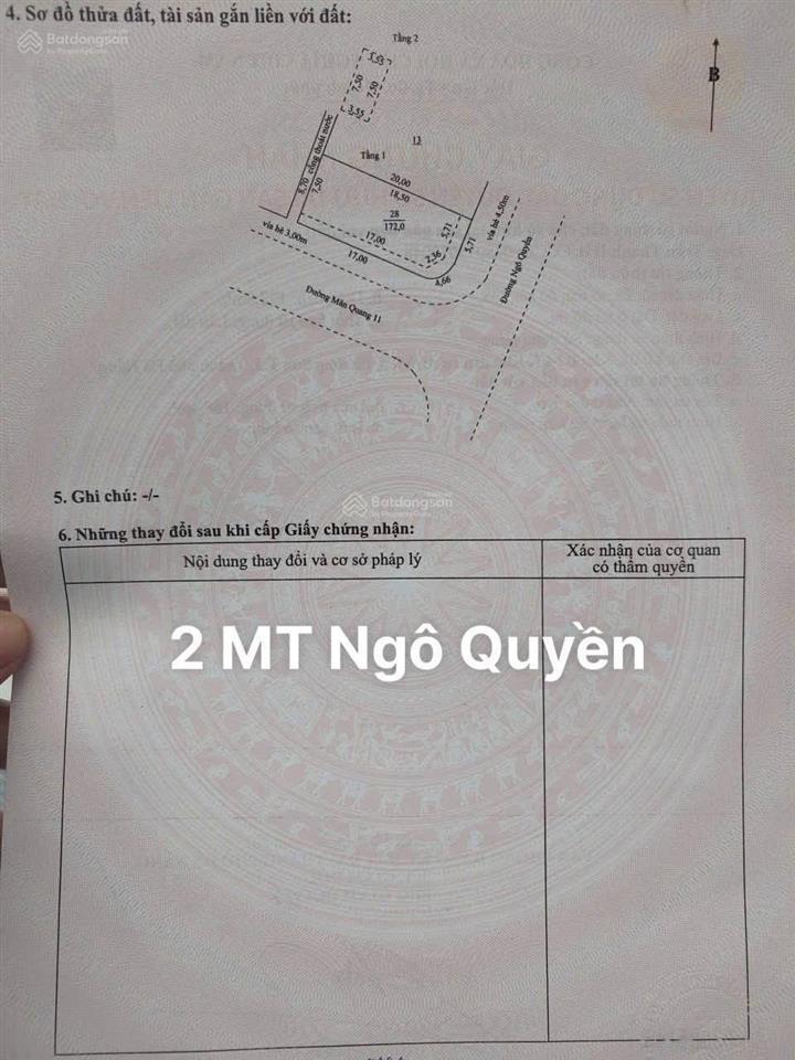 Hiếm  2 mặt tiền ngô quyền 172m2  view biển  tặng nhà c4 đổ mê móng băng 4 tầng  chỉ 16.9 tỉ