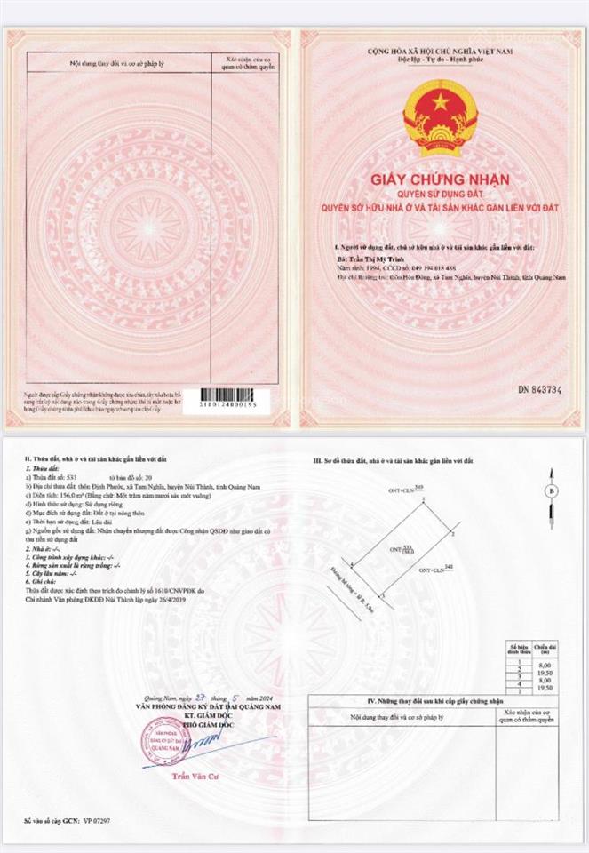 Cần bán lô đất ngang 8m*19.5 đất ở hoàn toàn gần sân bay chu lai