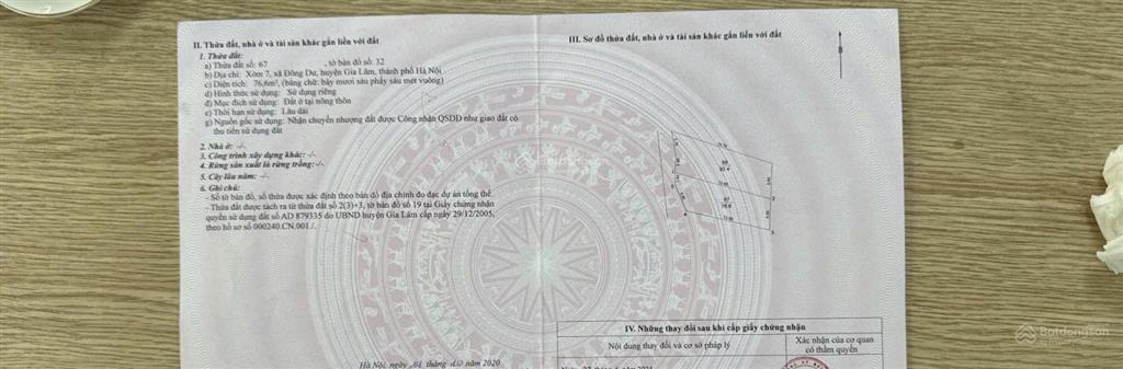 Chính chủ bán lô đất 76,6 m2 full thổ cư tại đông dư