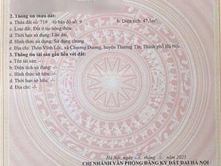 Bán lô siêu rẻ dt 47.5m2 đất vĩnh lộc  chương dương  thường tín hà nội