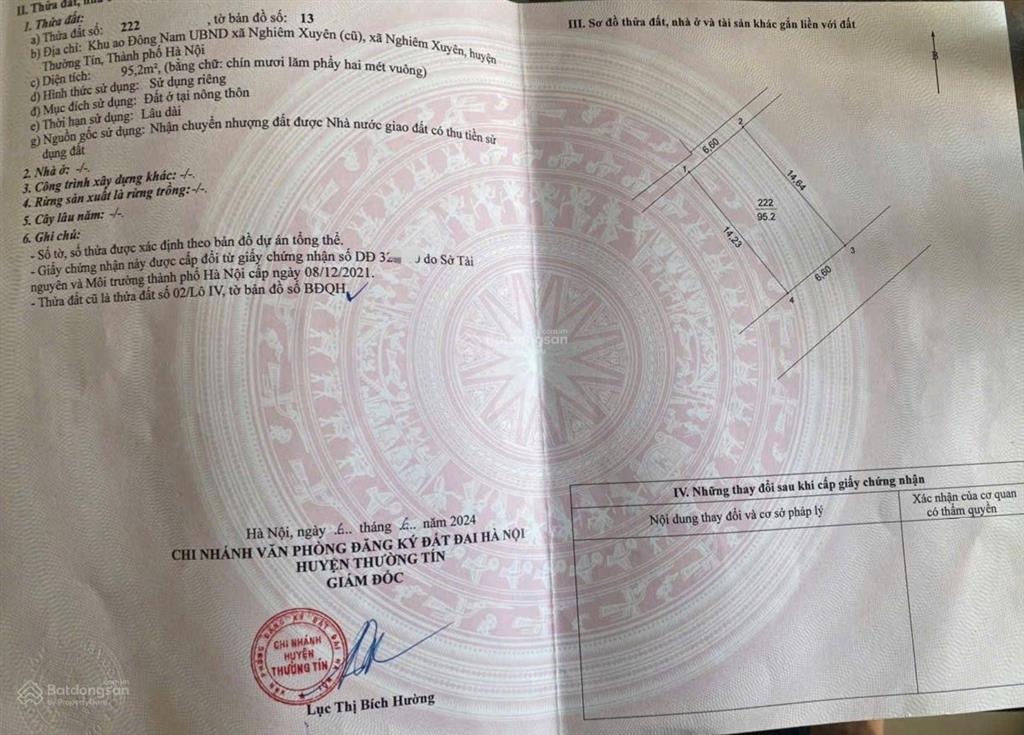 Bán mảnh đất siêu đẹp dt 95.2m2 nghiêm xá, nghiêm xuyên , thường tín, hà nội.