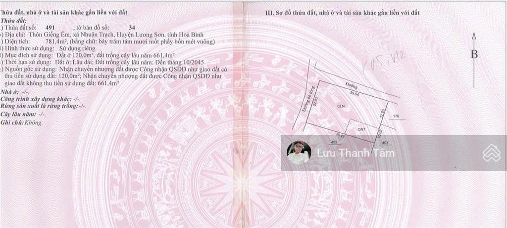 Chính chủ bán lô góc 781m2 giáp kcn nhuận trạch hơn 200 ha đang khởi công