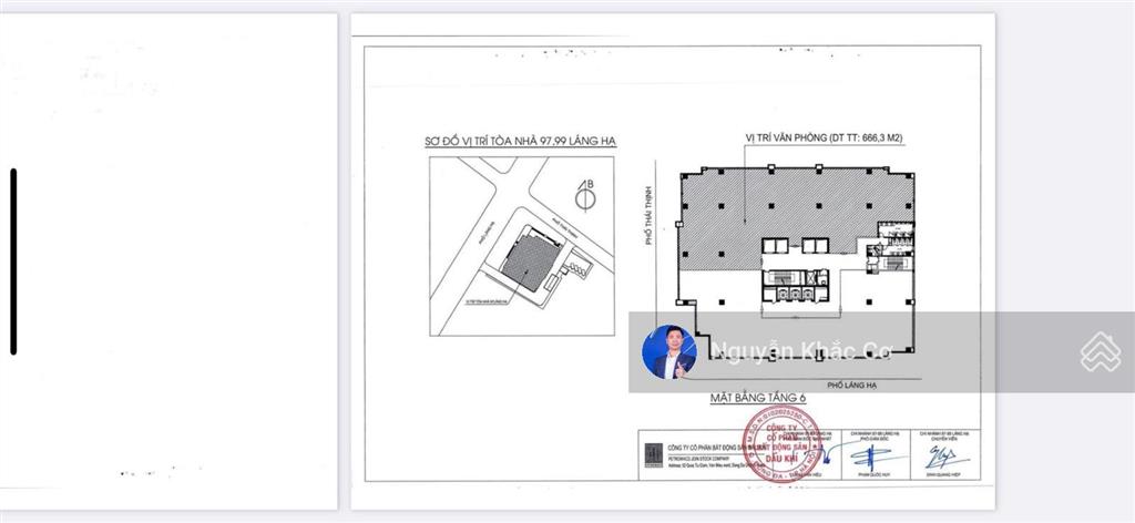 Chính chủ cần bán sàn văn phòng diện tích 250m2 tòa petrowaco 97  99 láng hạ