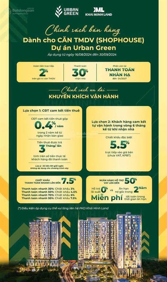 Căn 2pn  76m2 urban green giá chỉ 4,4 tỷ. bao mọi thuế phí. tầng cao view q1. alo em nhâm gửi căn