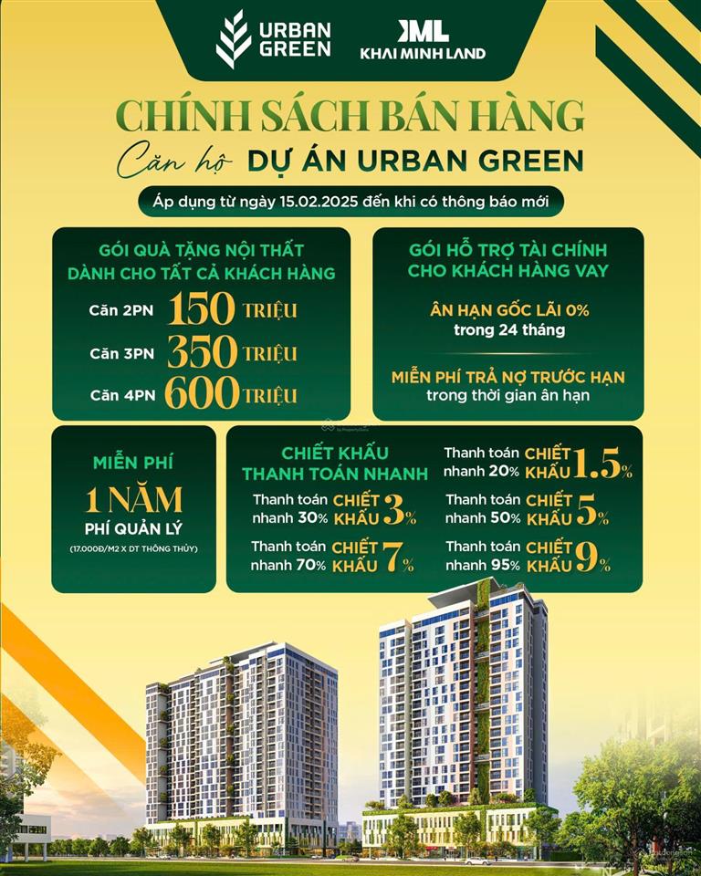 Full rổ hàng cđt và sang nhượng urban green. tặng 650tr và htls 24 tháng, 2 năm pql. alo nhâm ngay