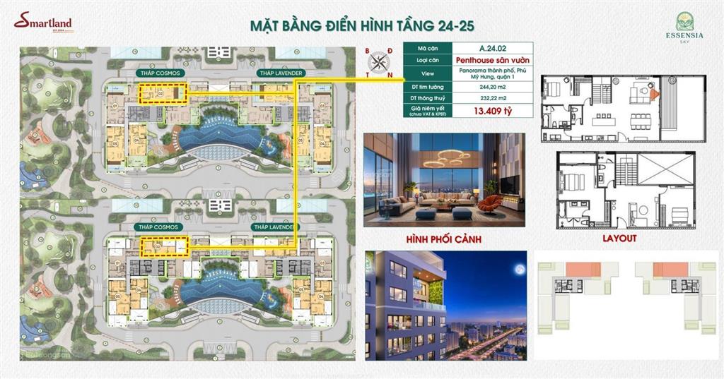 Bán penthouse essensia sky phú long a. 24.02, 244m2, giá siêu tốt, 0937 911 ***