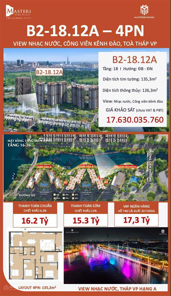 Bán căn hộ masteri park place the global city, giá siêu tốt đợt đầu mở bán, 0937 911 ***