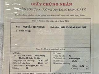 Hh 1% mg giới thiệu nhà chính chủ 20m2 1 lầu quang trung p10