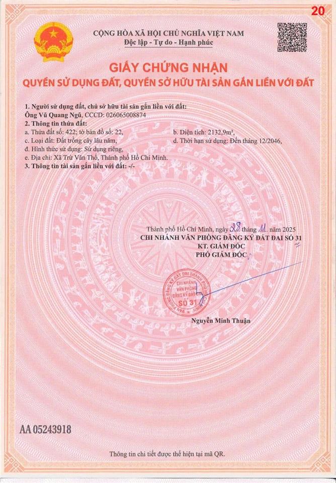 Cơ hội cuối năm sở hữu ngay 2132.9m2 đất mặt tiền nhựa rộng, đối diện kcn bàu bàng