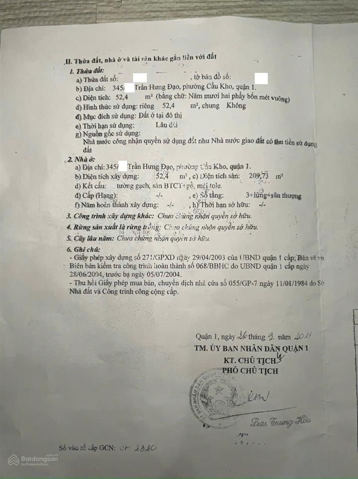 Bán nhà riêng tại trần hưng đạo, cầu kho, quận 1, tp. hcm, 12,5 tỷ, 52,4m2